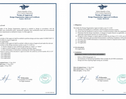 Airsa received the CAO.IRI DOA certificate